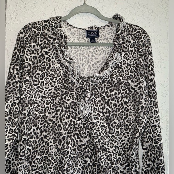 Chaps Classic Women's Animal Print Blouse - Black and White - Picture 3 of 8